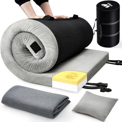 Willpo CertiPUR-US Memory Foam Camping Mattress - Dual Interchangeable Washable Covers Included, Lightweight Portable Sleeping Pad with Travel Bag for Tents, Guest Beds, Home - Gray, Small Single