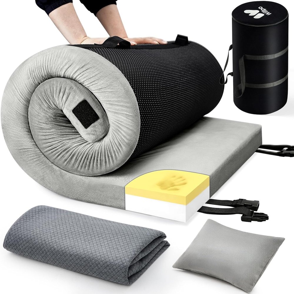 Willpo CertiPUR-US Memory Foam Camping Mattress - Dual Interchangeable Washable Covers Included, Lightweight Portable Sleeping Pad with Travel Bag for Tents, Guest Beds, Home - Gray, Small Single
