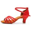 SWDZM Women's Latin Dance Shoes Satin Ballroom Salsa Performence Practice Dance Shoes,Heel-5CM,EM213 Red 8.5 US view 1