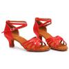 SWDZM Women's Latin Dance Shoes Satin Ballroom Salsa Performence Practice Dance Shoes,Heel-5CM,EM213 Red 8.5 US view 2