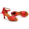SWDZM Women's Latin Dance Shoes Satin Ballroom Salsa Performence Practice Dance Shoes,Heel-7CM,EM213 Red 8 US view 2