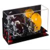 Better Display Cases Acrylic Double Mini - Miniature (not Full Size) Football Helmet or Mini Goalie Mask Display Case with Mirror Case, Red Risers, Black Base and WallMount (A019-RR) view 1