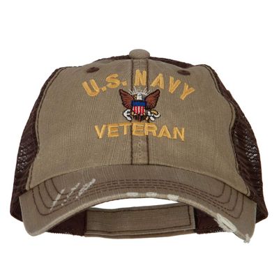 e4Hats.com US Navy Veteran Military Embroidered Low Cotton Mesh Cap - Khaki Brown OSFM