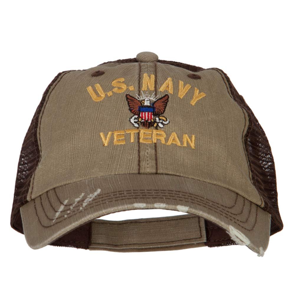 e4Hats.com US Navy Veteran Military Embroidered Low Cotton Mesh Cap - Khaki Brown OSFM