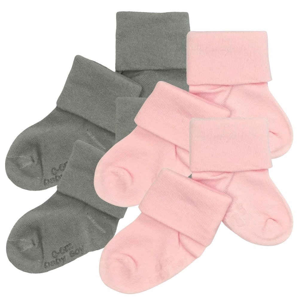 Babysoy Newborn Baby Girl Gripper Socks - Toddler Ankle Non-Slip Socks with Grips- Pack of 4s (0-6 Months, Thunder/Peony)