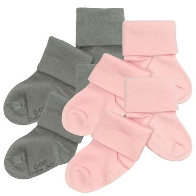 Babysoy Newborn Baby Girl Gripper Socks - Toddler Ankle Non-Slip Socks with Grips- Pack of 4s (3T, Thunder/Peony)