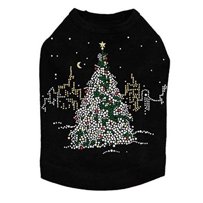 Christmas Tree in The City - Bling Rhinestone Christmas Dog Shirt, 2XL Black