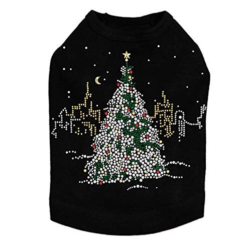 Christmas Tree in The City - Bling Rhinestone Christmas Dog Shirt, 2XL Black