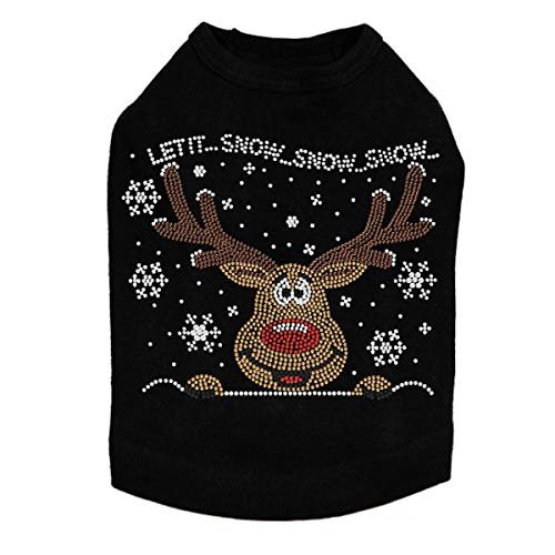 Let it Snow - Red Nose Reindeer - Bling Rhinestone Christmas Dog Shirt, 2XL Black