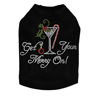 Christmas Martini - Bling Rhinestone Christmas Dog Shirt, XL Black