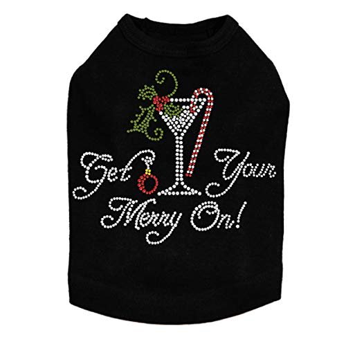 Christmas Martini - Bling Rhinestone Christmas Dog Shirt, XL Black