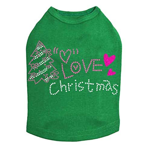 Love Pink Christmas - Bling Rhinestone Christmas Dog Shirt, 3XL Kelly Green