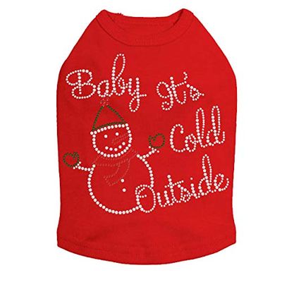 Baby It's Cold Outside Snowman - Bling Rhinestone Christmas Dog Shirt, 4XL Red