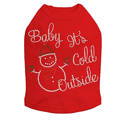 Baby It's Cold Outside Snowman - Bling Rhinestone Christmas Dog Shirt, 4XL Red