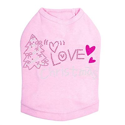 Love Pink Christmas - Bling Rhinestone Christmas Dog Shirt, 4XL Pink