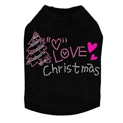Love Pink Christmas - Bling Rhinestone Christmas Dog Shirt, 4XL Black
