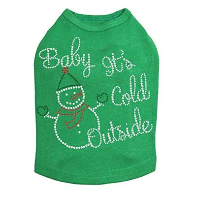 Baby It's Cold Outside Snowman - Bling Rhinestone Christmas Dog Shirt, XL Kelly Green