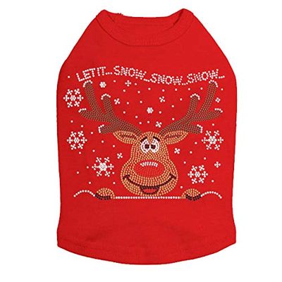 Let it Snow - Red Nose Reindeer - Bling Rhinestone Christmas Dog Shirt, 3XL Red