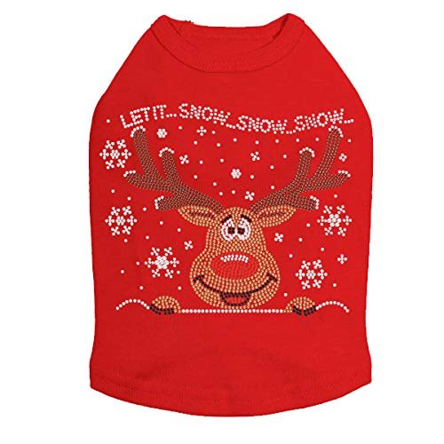 Let it Snow - Red Nose Reindeer - Bling Rhinestone Christmas Dog Shirt, 3XL Red