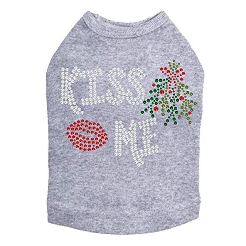 Kiss Me Under The Mistletoe - Bling Rhinestone Christmas Dog Shirt, 3XL Heather Gray