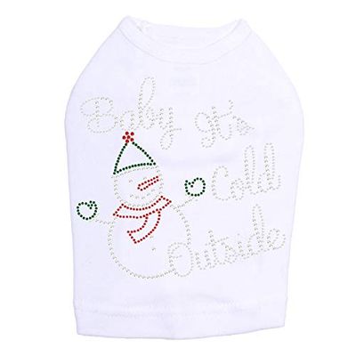 Baby It's Cold Outside Snowman - Bling Rhinestone Christmas Dog Shirt, 4XL White