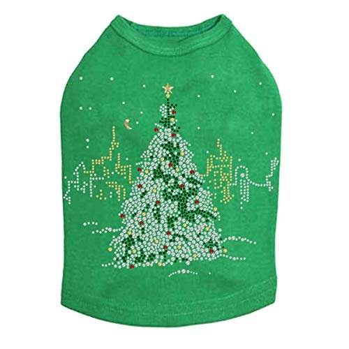 Christmas Tree in The City - Bling Rhinestone Christmas Dog Shirt, 4XL Kelly Green