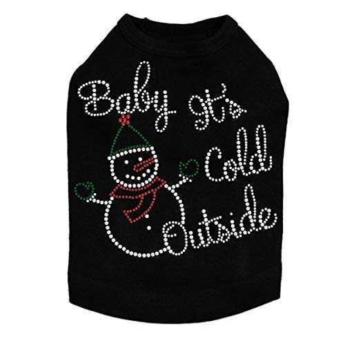 Baby It's Cold Outside Snowman - Bling Rhinestone Christmas Dog Shirt, 4XL Black