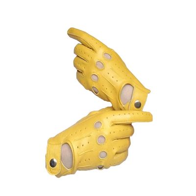 Sheepskin leather driving gloves for Women (Yellow, Small)