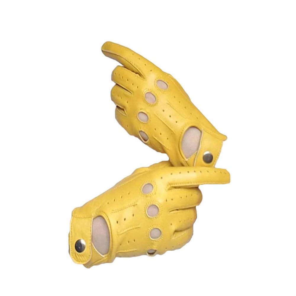 Sheepskin leather driving gloves for Women (Yellow, Small)