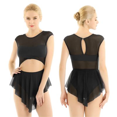 Alvivi Ladies Sleeveless Lyrical Cut Out Ballet Leotard Costume Girls Asymmetric High Low Dress Bodysuit Black X-Small