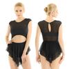 Alvivi Ladies Sleeveless Lyrical Cut Out Ballet Leotard Costume Girls Asymmetric High Low Dress Bodysuit Black X-Small view 1
