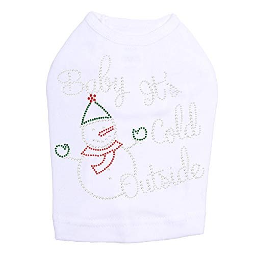 Baby It's Cold Outside Snowman - Bling Rhinestone Christmas Dog Shirt, M White