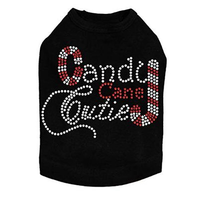 Candy Cane Cutie - Bling Rhinestone Christmas Dog Shirt, 2XL Black