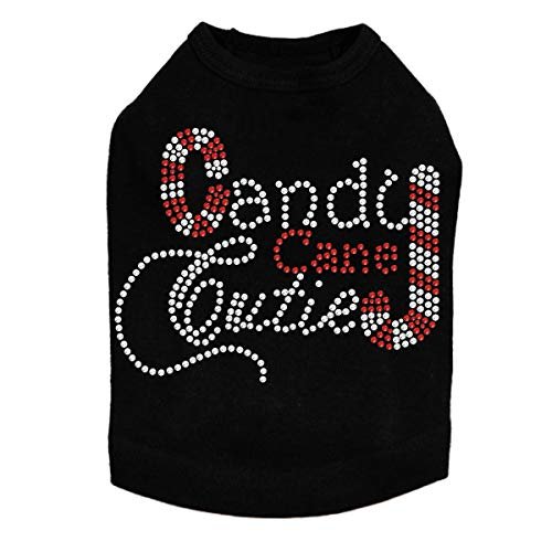 Candy Cane Cutie - Bling Rhinestone Christmas Dog Shirt, 2XL Black