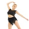 Agoky Women's Lyrical Dance Costume Modern Contemporary Dress Mesh Cutout Tank Leotard Dresses Black X-Large view 2