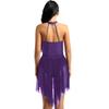Agoky Women's Halter Lyrical Contemporary Dance Dresses High Low Skirt Ballet Skating Costumes Purple X-Small view 4
