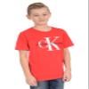 Calvin Klein Boys' Short Sleeve Logo Crew Neck T-Shirt, Soft, Comfortable, Relaxed Fit, Racing Red, 14-16 view 3