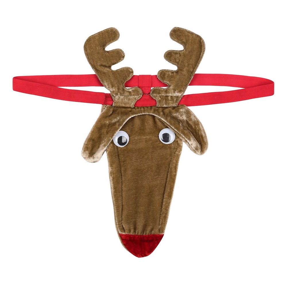 ACSUSS Men's Christmas Reindeer Underwear Funny Gag Gift Bikini G-String Costume Brown One Size