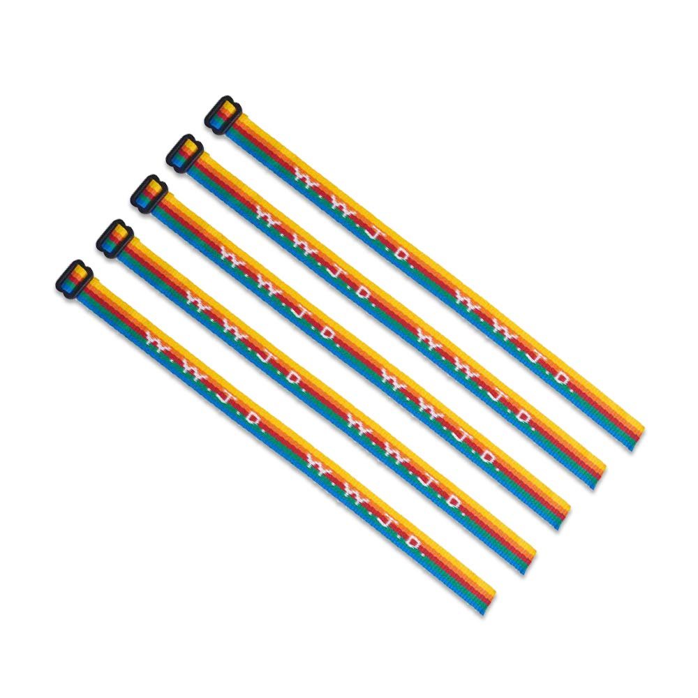 (5) Pack - W.W.J.D. Bracelets - 22 Individual Colors to Choose from - Mix and Match (Rainbow Stripes)