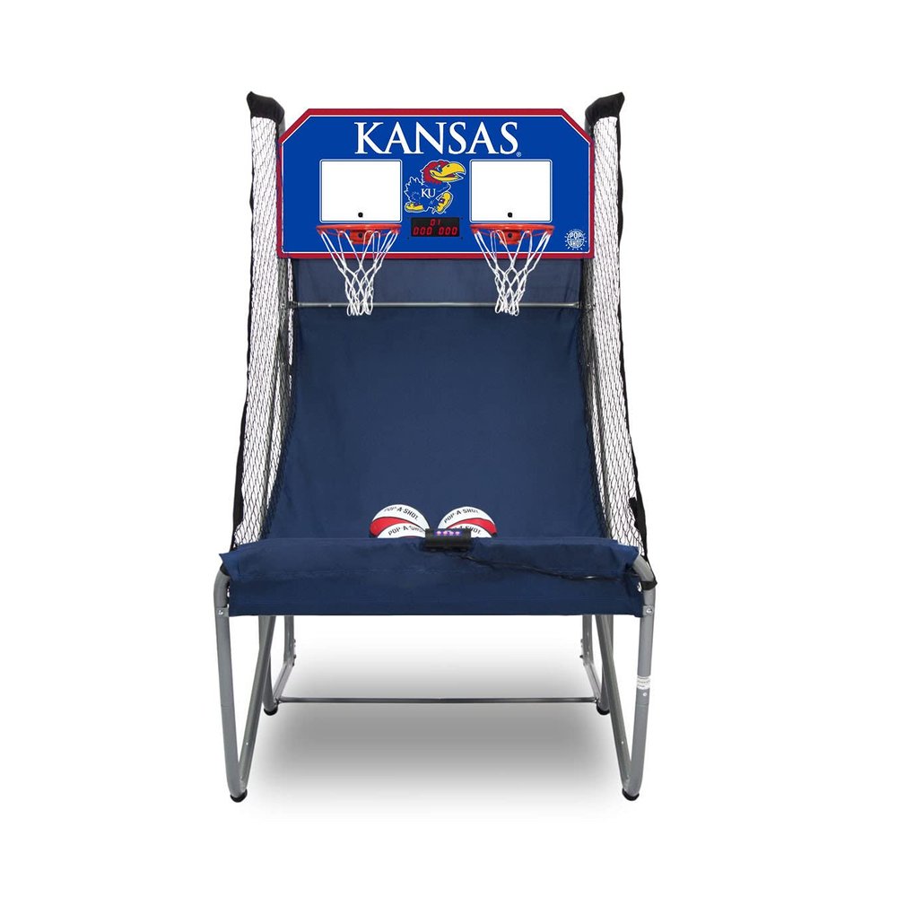 Pop-A-Shot - Home Dual Shot with Kansas Jayhawks NCAA Graphics l Sensor Scoring l 16 Game Modes l 7 Balls l Foldable Storage l for All NCAA Fans