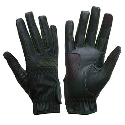 eGlove eQUEST GripPro Leather Touchscreen Horse Riding Gloves (Dark Green, X-Large)