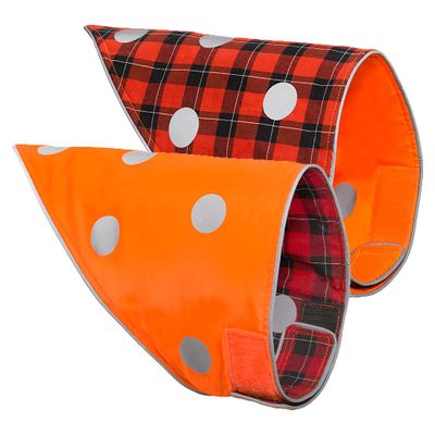 SPOT THE DOG! Reflective Dog Bandanas - Reversible High Visibility Safety Dog Accessories for Small, Large Dogs, Collar, Scarf, Bib Gear for Hunting, Walking at Night (Blaze Orange, Red Plaid, L-XL)