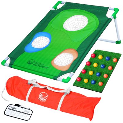 GoSports BattleChip Tour Backyard Golf Cornhole Game  Includes 2 Targets, 2 Chipping Mats, 16 Foam Golf Balls, Scorecard and Carry Case
