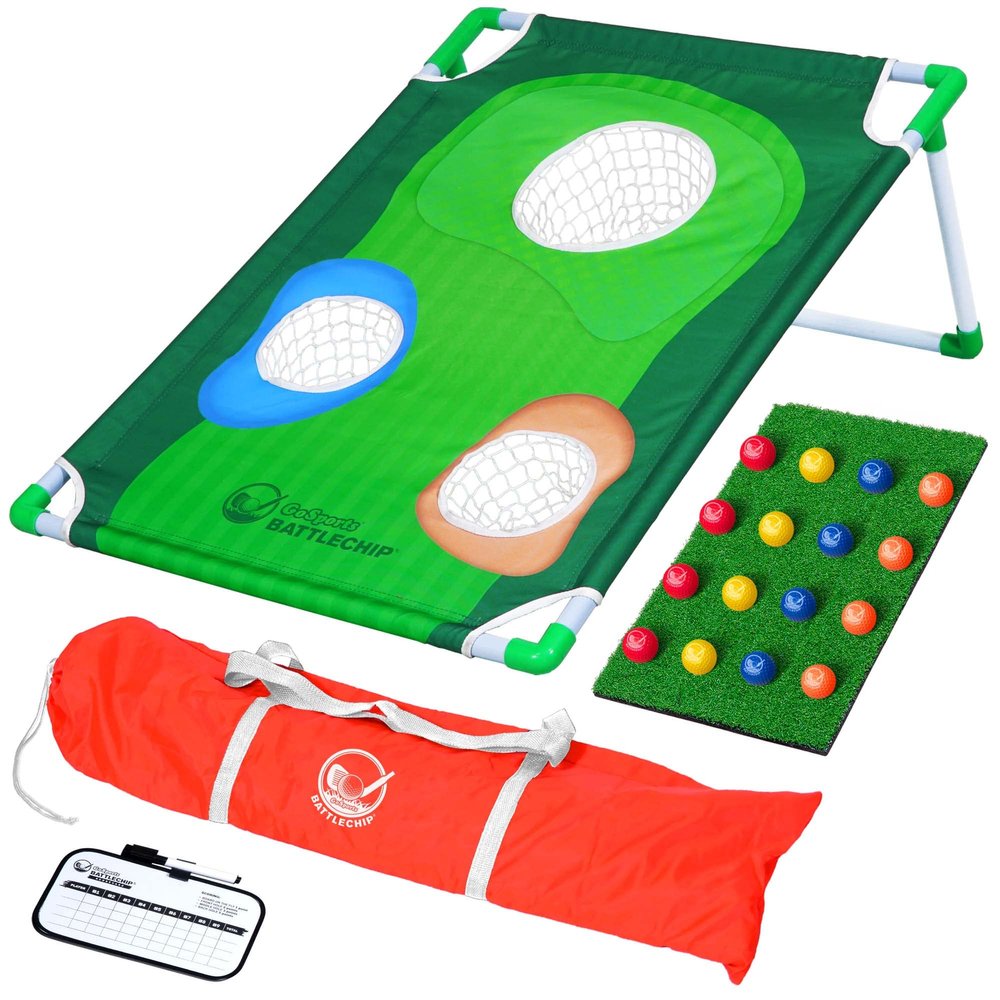 GoSports BattleChip Tour Backyard Golf Cornhole Game  Includes 2 Targets, 2 Chipping Mats, 16 Foam Golf Balls, Scorecard and Carry Case