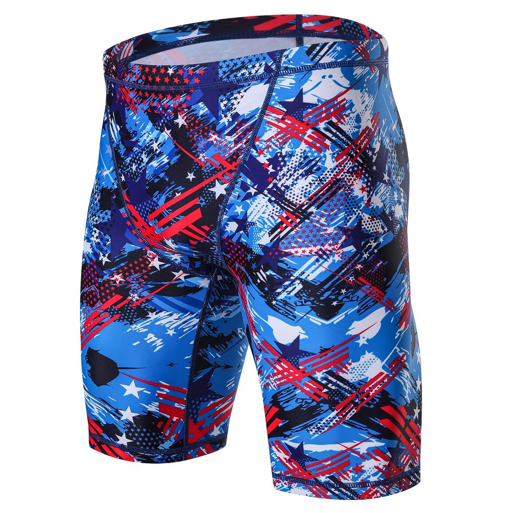 K898 Men's Swim Jammers UPF50+, Swim Training Printed Jammer Swimsuit Endurance Compression for Men (Colorful Blue-WF, XL)