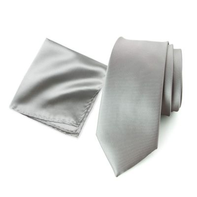 Spring Notion Men's Skinny Solid Color Satin Microfiber Tie and Handkerchief Set Grey
