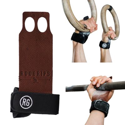 RooGrips 2 Finger Premium Leather Hand Grips for Crossfit, Pull Ups & Gymnastics & Weightlifting - The Most Durable Grip Support and Hand Protection from Rips and Blisters. (Size Small)