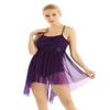 Agoky Womens Girls Sequined Leotard Lyrical Ballet Dance Dress High Low Skirt Criss Cross Back Dance Costume Purple X-Small view 1