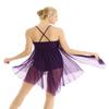 Agoky Womens Girls Sequined Leotard Lyrical Ballet Dance Dress High Low Skirt Criss Cross Back Dance Costume Purple X-Small view 4