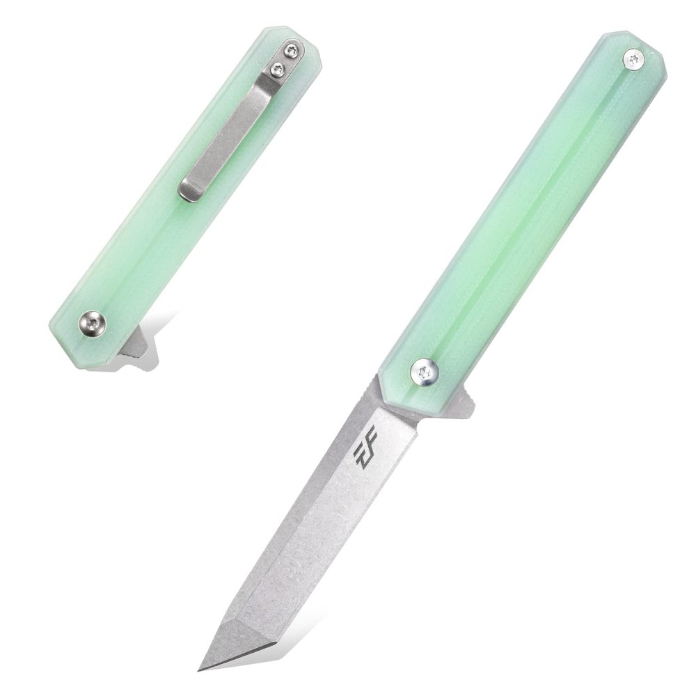 Eafengrow EF65 Flipper Folding Lock Knife Ball Bearing D2 Blade and G10 Steel Handle Pocket Assisted Multitool with Clip Everday Carry (EF65-T-jade)